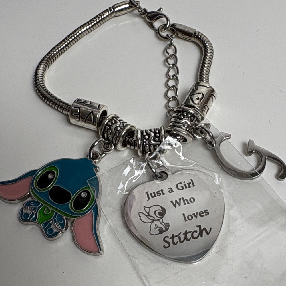 Stitch Charm Bracelet with Heart Pendant - Picture 2 of 10